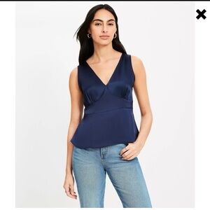LOFT Navy V-Neck Sleeveless Blouse